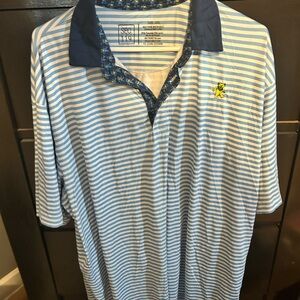 Navy and White Striped Polo Shirt with Grateful Dead Bear